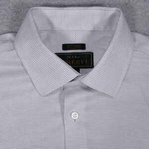 Jos A Bank Reserve Button Up Shirt Mens 15 1/2-32 Tailored Gray Pinstripe Long